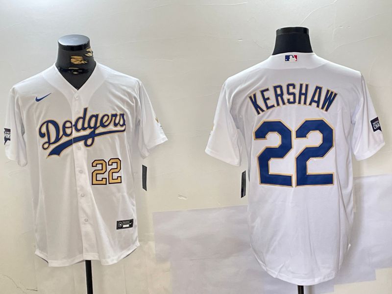 Men Los Angeles Dodgers #22 Kershaw White Game 2024 Nike MLB Jersey style 4